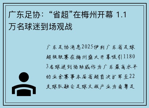 广东足协：“省超”在梅州开幕 1.1万名球迷到场观战